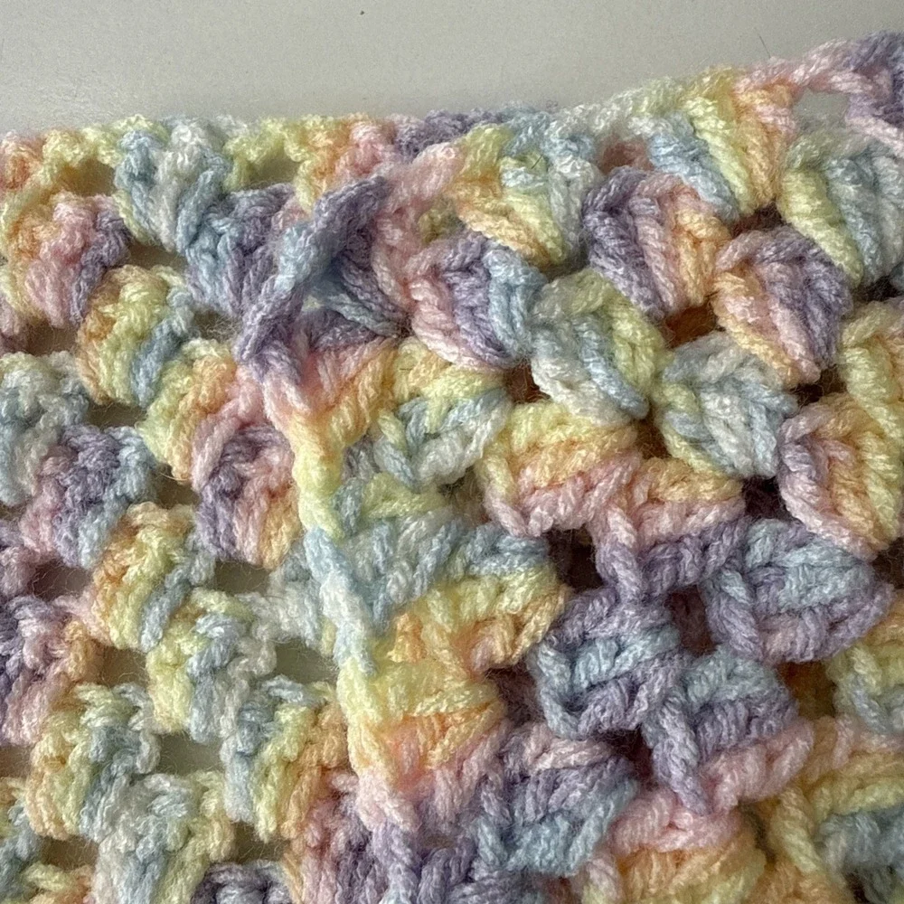 Handmade Crochet C2C Pastel Baby Afghan Blanket Soft Rainbow Sherbet 90s‎ 38x38